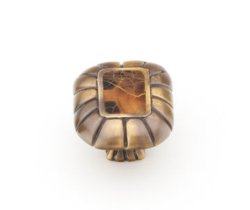 Schaub Tiger Penshell - Rectangle Knob - Penshell inlaid on Solid Brass - Estate Dover Finish - 1-1/2" x 1-1/4"